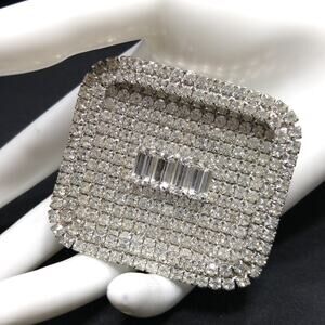Vintage Clear Rhinestone Pave Brooch Rectangle Wedding 1960s Rhodium